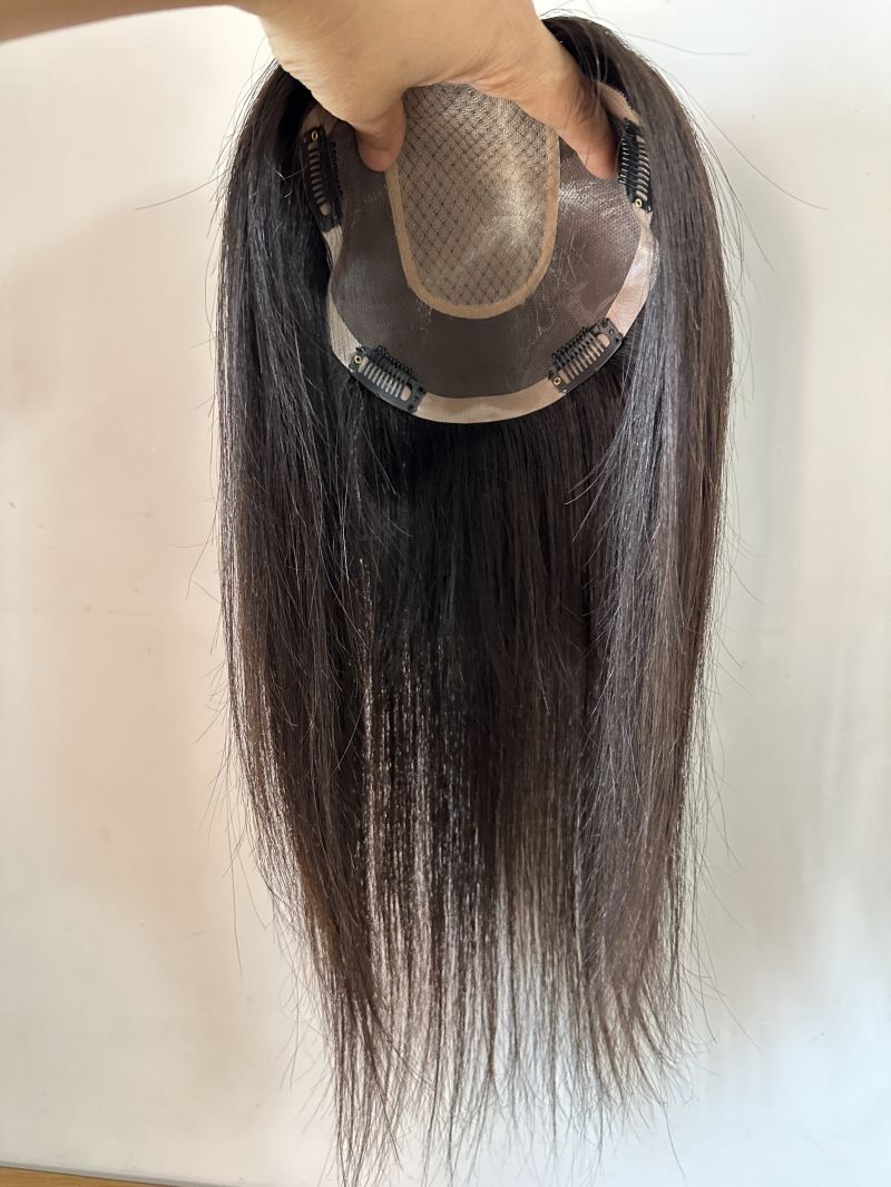 6"X6"Mono Skin with Silk Top Part Area,100%Fine Virgin Human Hair Topper 10"~30"