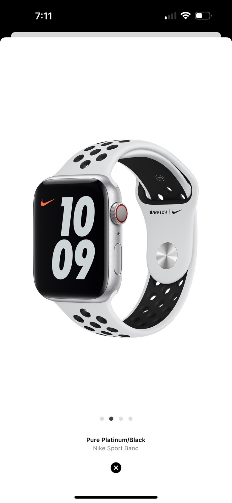 Apple Watch Nike Sport Band 44mm (42/45/46/49) OEM Pure Platinum Blk M/L *B*