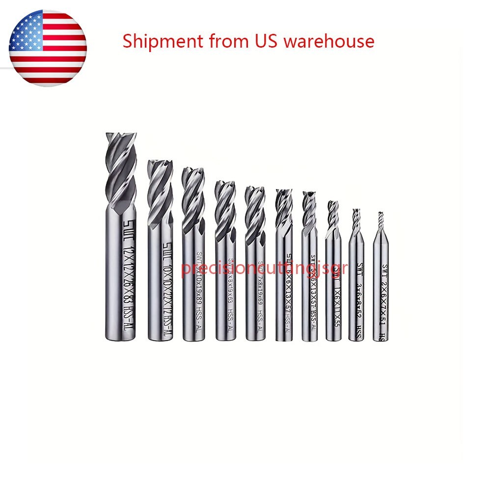 10 Set End Mill 4 Flute Milling Cutter HSS Straight Shank Drill Bit 2-12mm