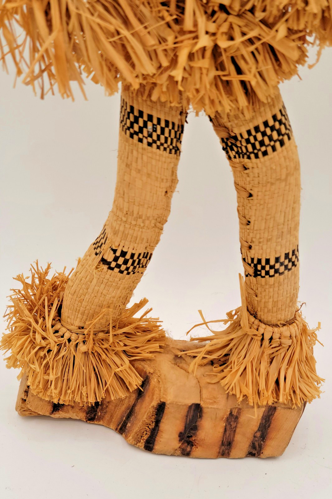 African Pende DRC Minganji Wood & Woven Masquerade 17" Statue Doll Figure VTG