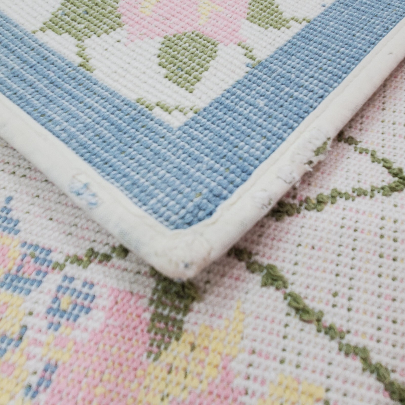 Longaberger Bath Mat Rug Pastel Trellis Pattern Blue Pink Cream White 18.5"x31"