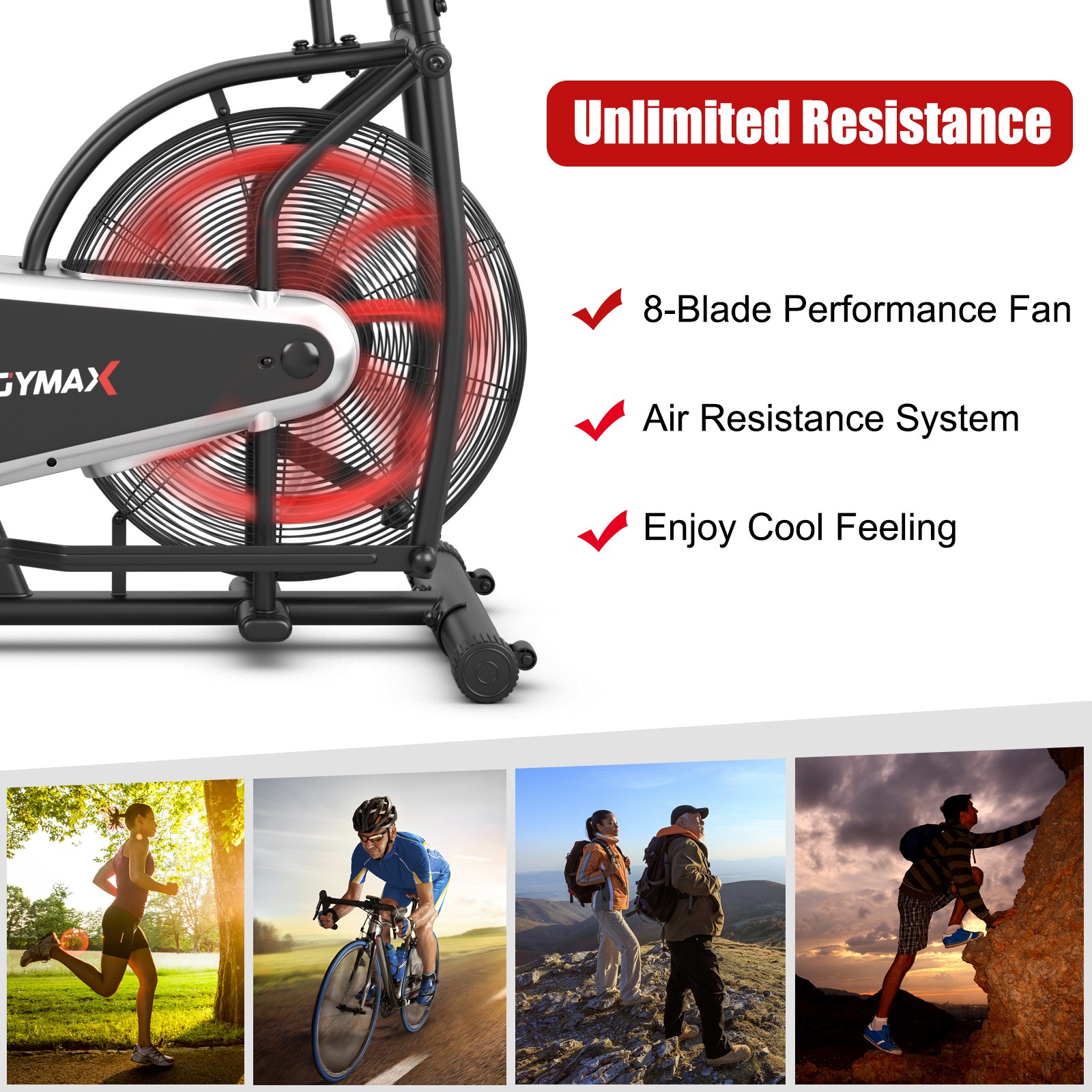 Unlimited Resistance Airdyne Bike Fan Exercise Bike with Clear LCD Display