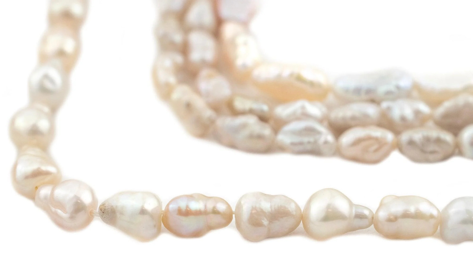 Pink-Toned Baroque Vintage Japanese Rice Pearl Beads 4-7mm Oval 16 Inch Strand