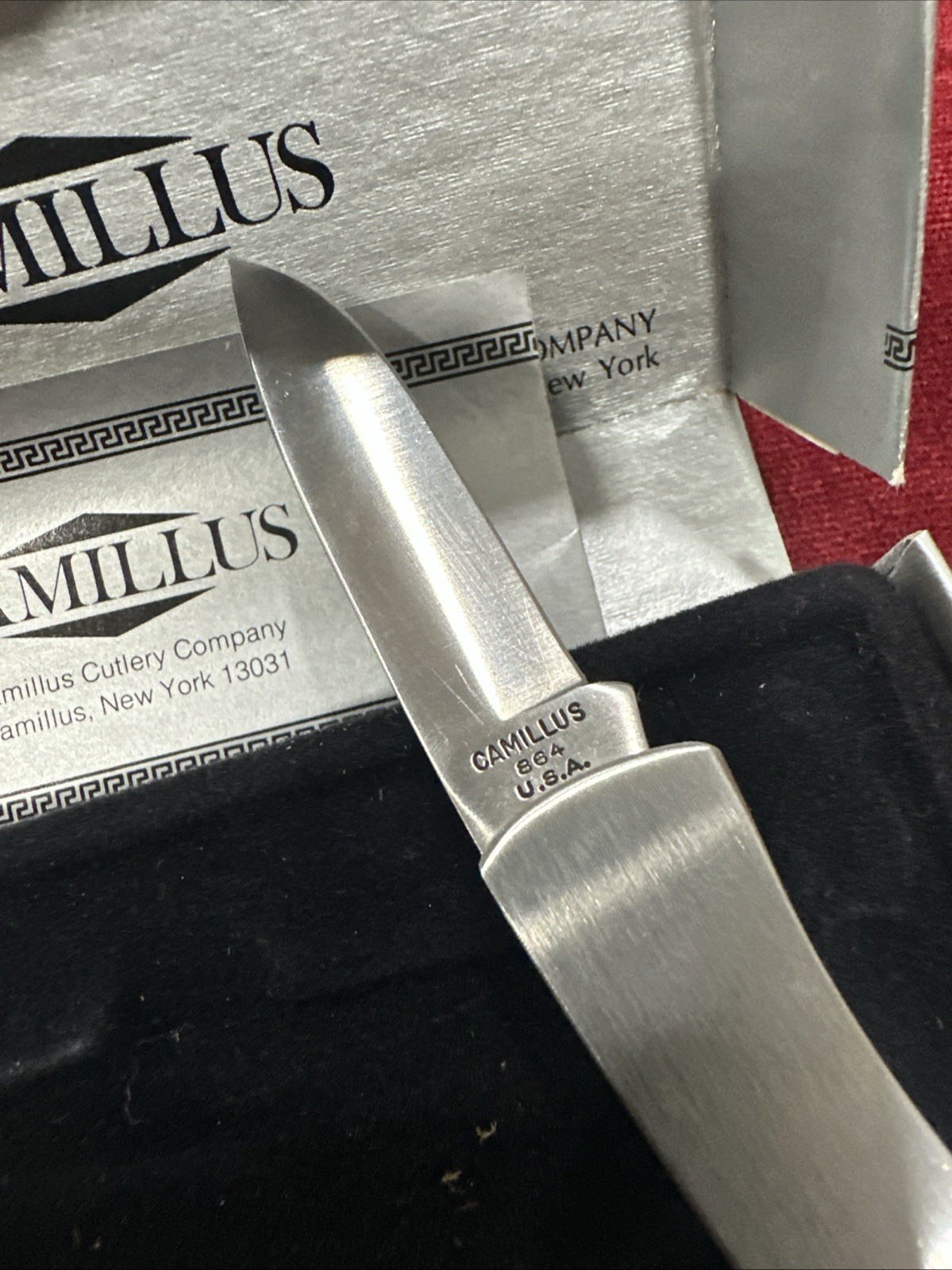 Camillus 864 Silver Sword Knife & Pouch 3-1/8" w/ Orig. Box!