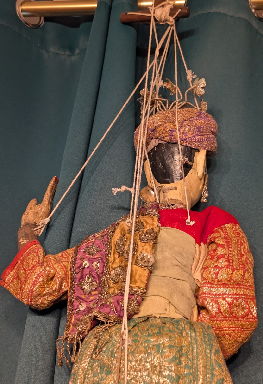 Vintage Burmese Wooden Puppet Marionette 30" Tall