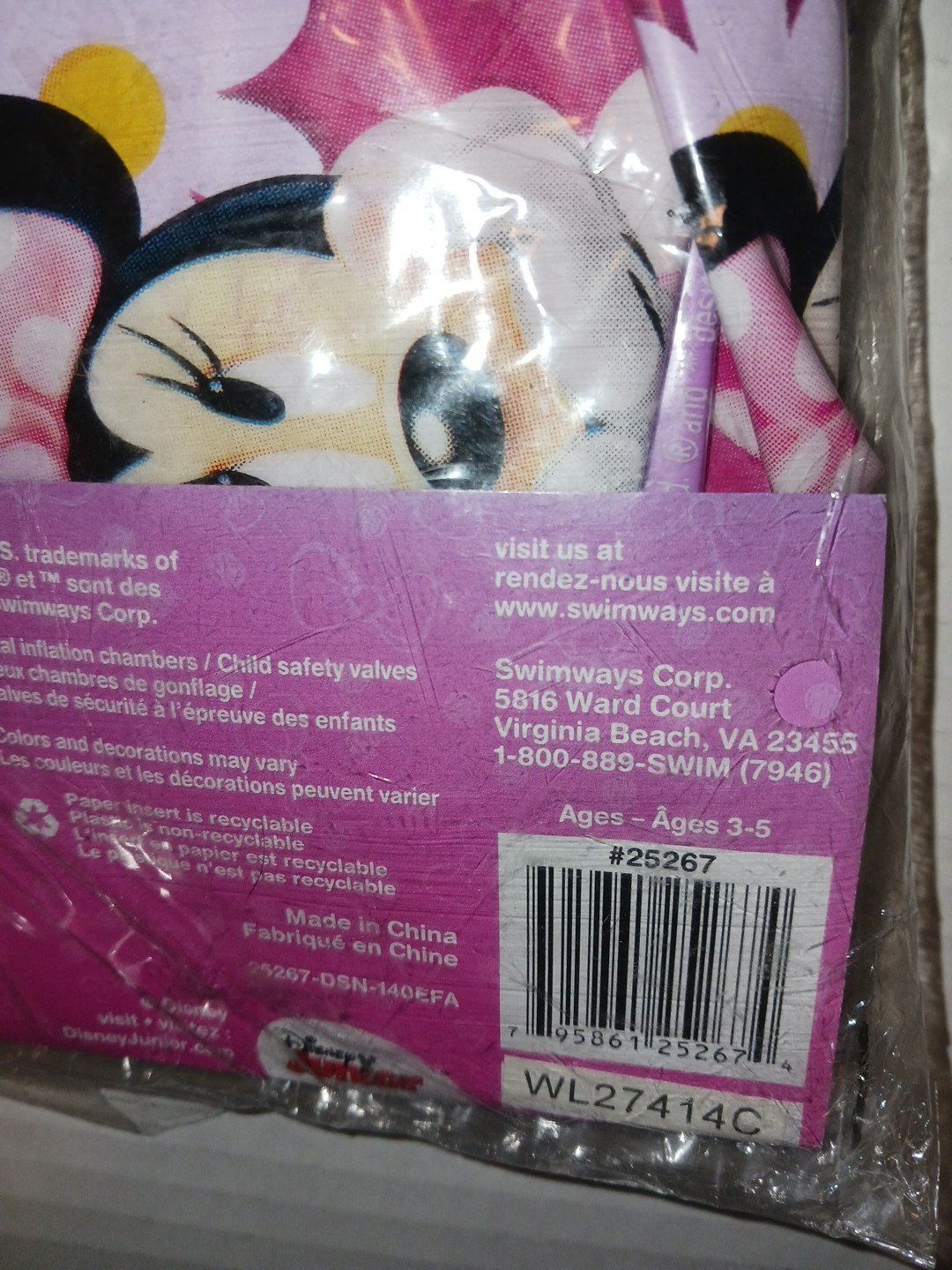 Disney Minnie Mouse 3D Swimmies Inflatable Arm Floaties Age 3-5 Repair Patch Inc