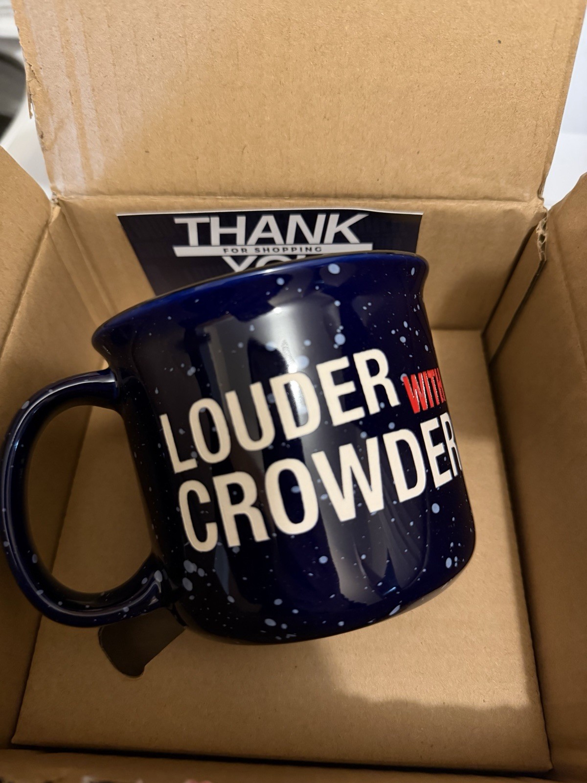 RARE! Louder with Crowder Discontinued Speckled Blue Coffee Mug Etched