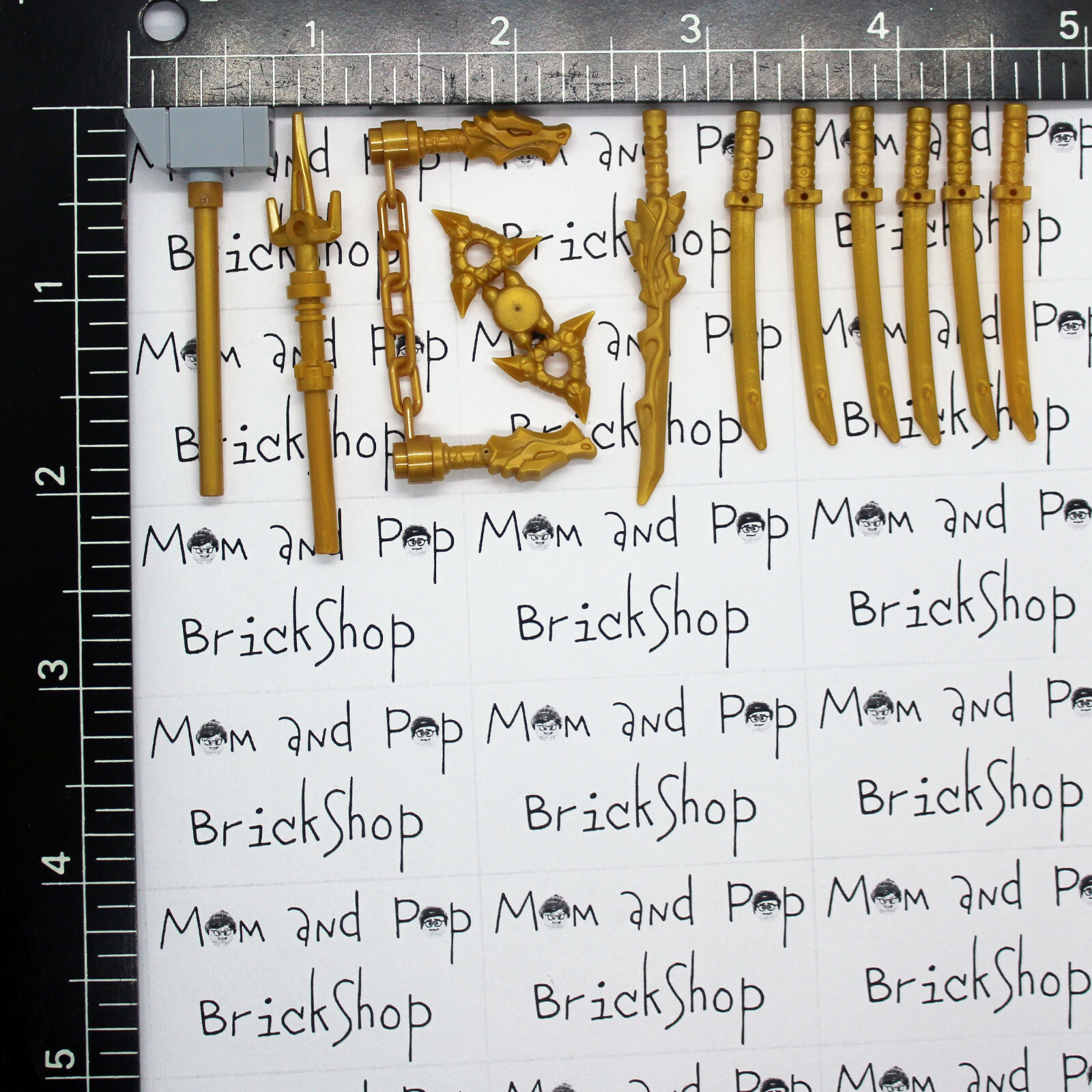 LEGO Ninjago Weapon Set Katana Sword Shuriken Sai Nunchuck Hammer Gold Ninja Lot