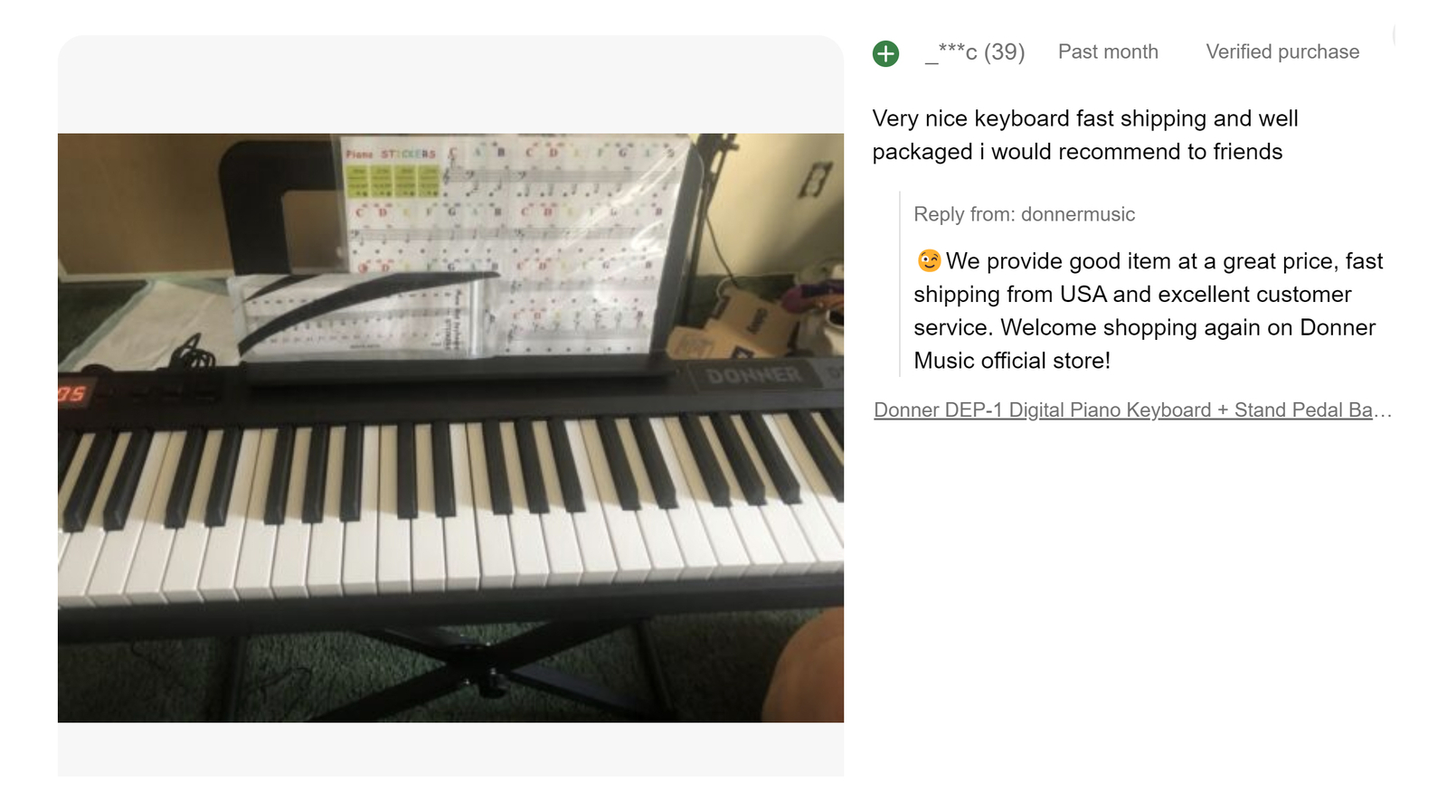 Donner DEP-1 Digital Piano Keyboard 88 Key With Sustain Pedal Carry Bag 128 Tone