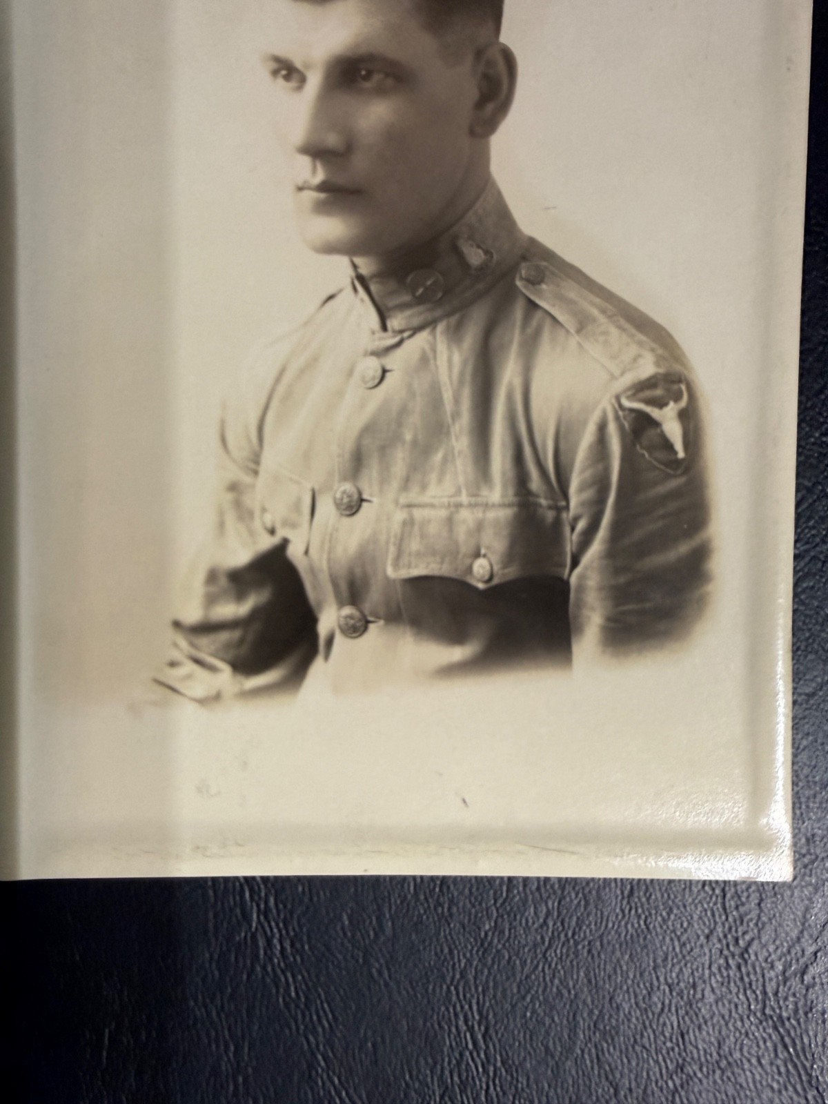 WWI Era RPPC Photo Young US Military Soldier Portrait Star Patch Doughboy