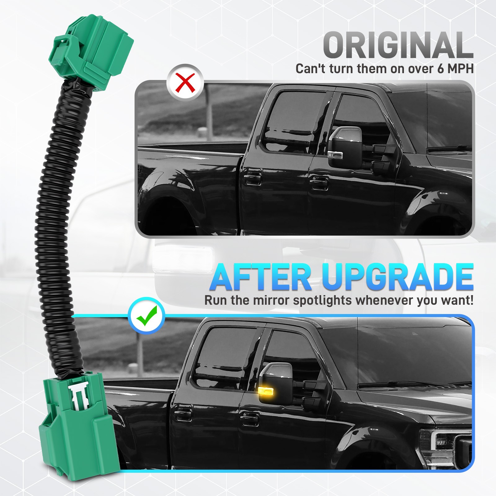 Mirror Spot Lights Speed Override Mod Harness For 2015-2020 Ford F-150 Raptor