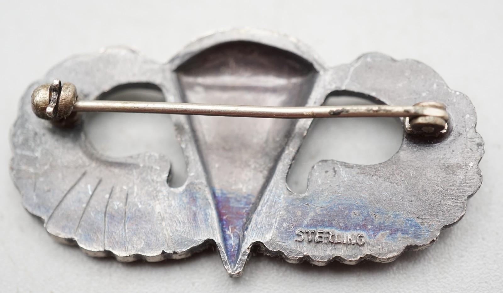 WWII Sterling Army Airborne Paratrooper Jump Wings Badge RARE PIN BACK