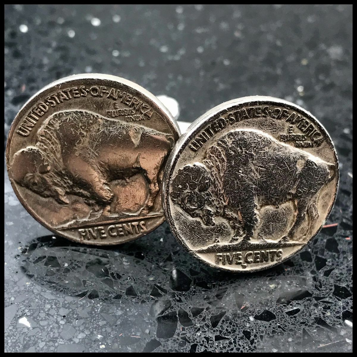 New Pair Cufflinks w/ Vintage Buffalo Nickels Authentic 5 Cent American Coins