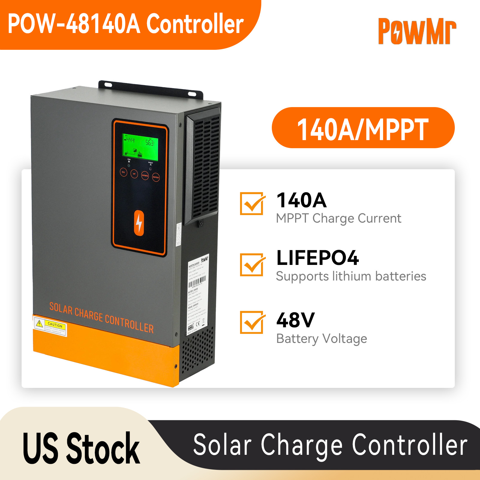 POWMR 48V 140A MPPT Solar Charge Controller PV Max500V Lithium Battery Regulator
