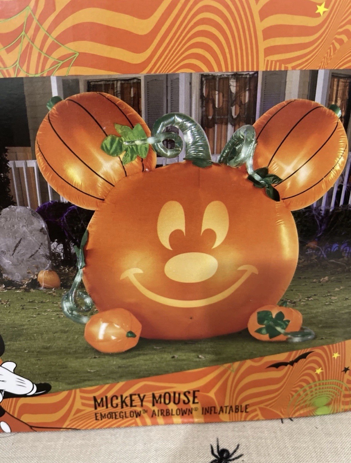 Disney Airblown 6’ Mickey Mouse Emote Glow Inflatable Animated Pumpkin, Orange