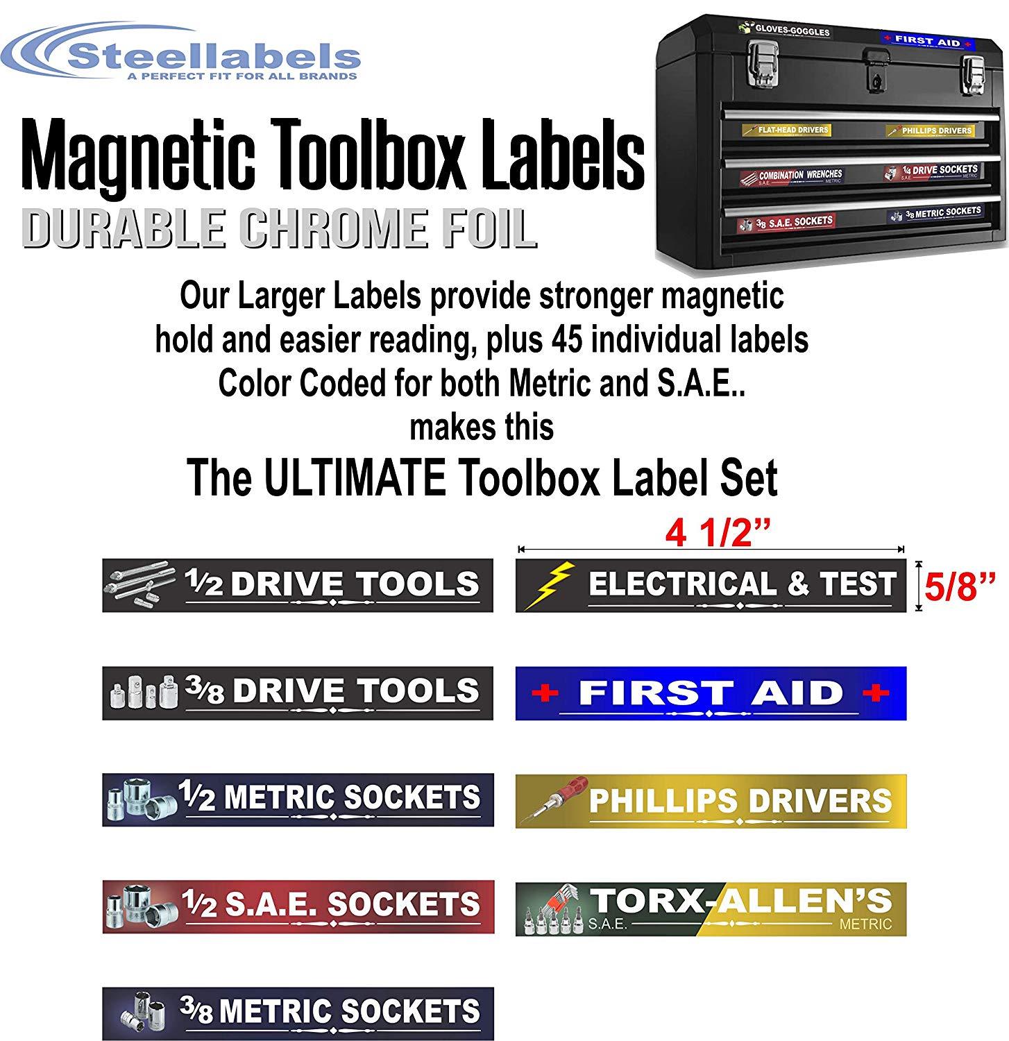 Ultimate Blue Magnetic TOOLBOX LABELS fits all tool chest & cabinets