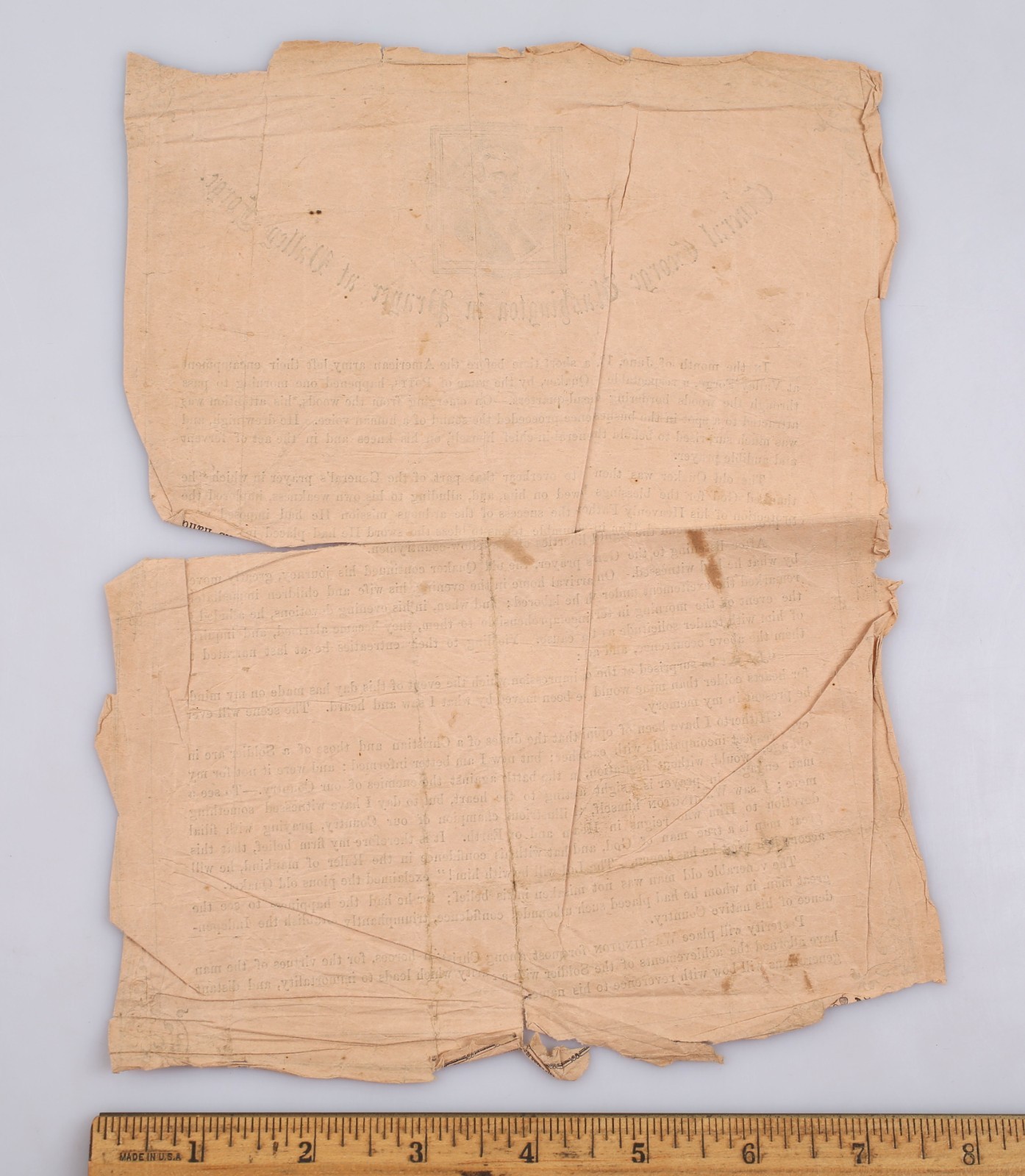 Antique 1800s General George Washington in Prayer at Valley Forge Broadside