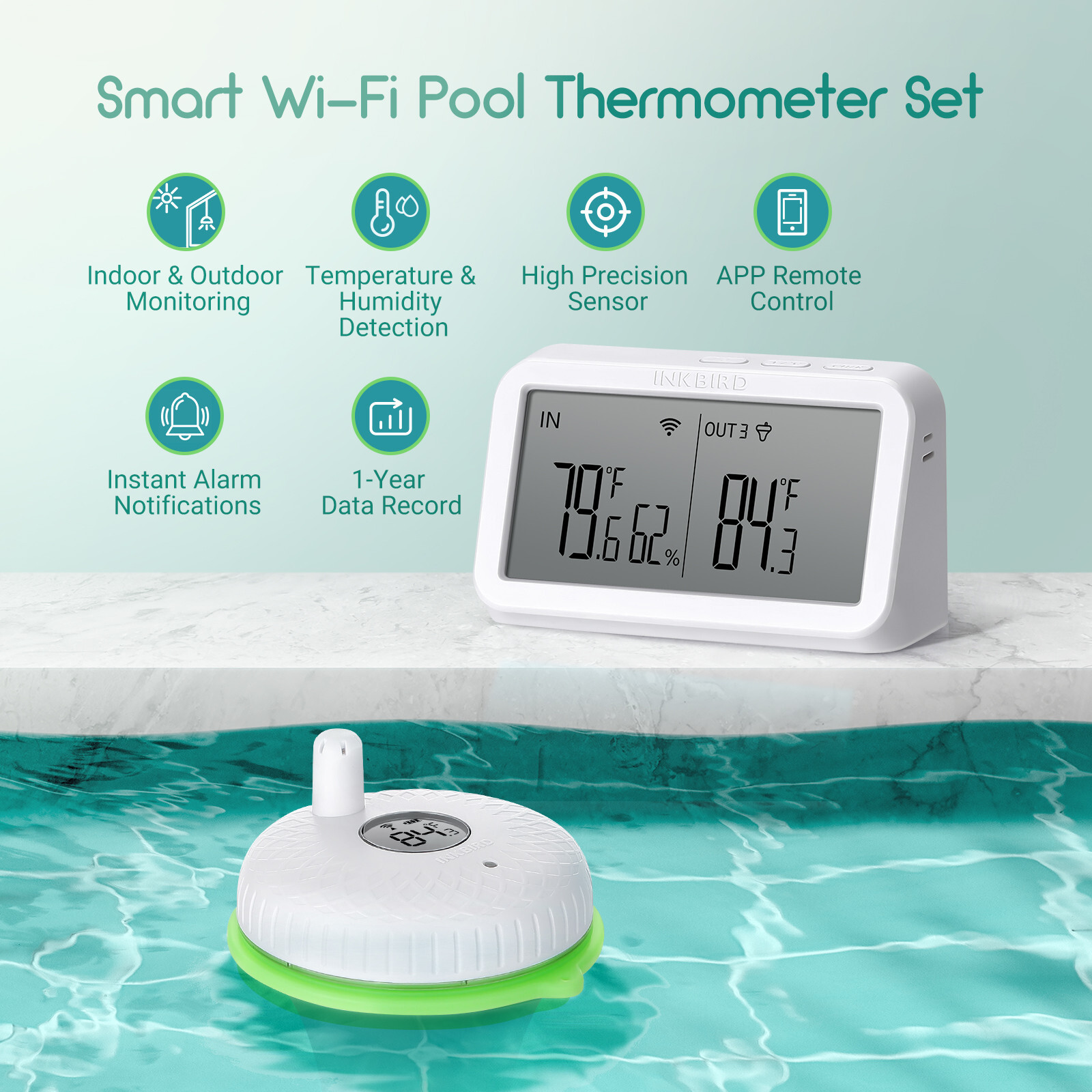 INKBIRD Floating Pool Thermometer Wi-Fi Gateway Combo Wireless App Control Ponds