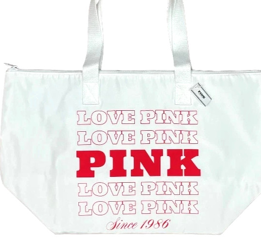 Victoria’s Secret PINK Love Pink Tote Bag & Towel Set White Red Logo Set