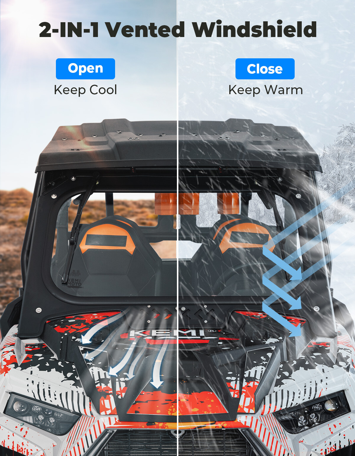 Glass Windshield W/ Sliding Vents+Dual Manual Wipers for RZR XP 1000/4 2019-2023