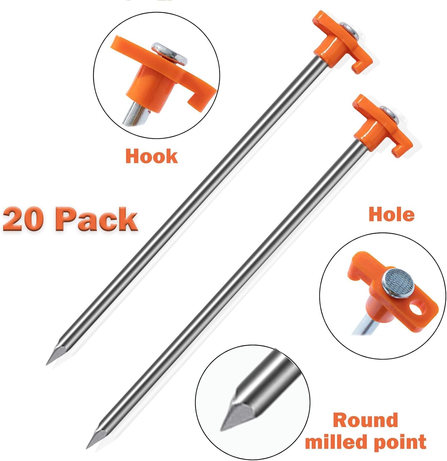 20 Pack Tent Stakes Heavy Duty, 10inch Tent Stakes Pegs, Metal Tent Spikes Groud