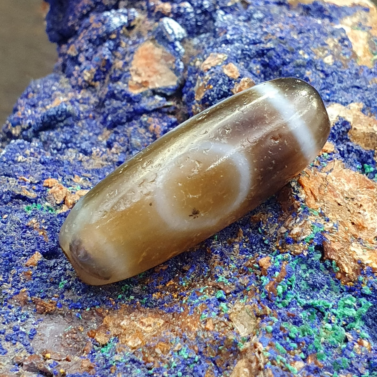 Antique Old Tibetan 2Circle Eyes Agate stone Dzi Bead Amulet HQ-8