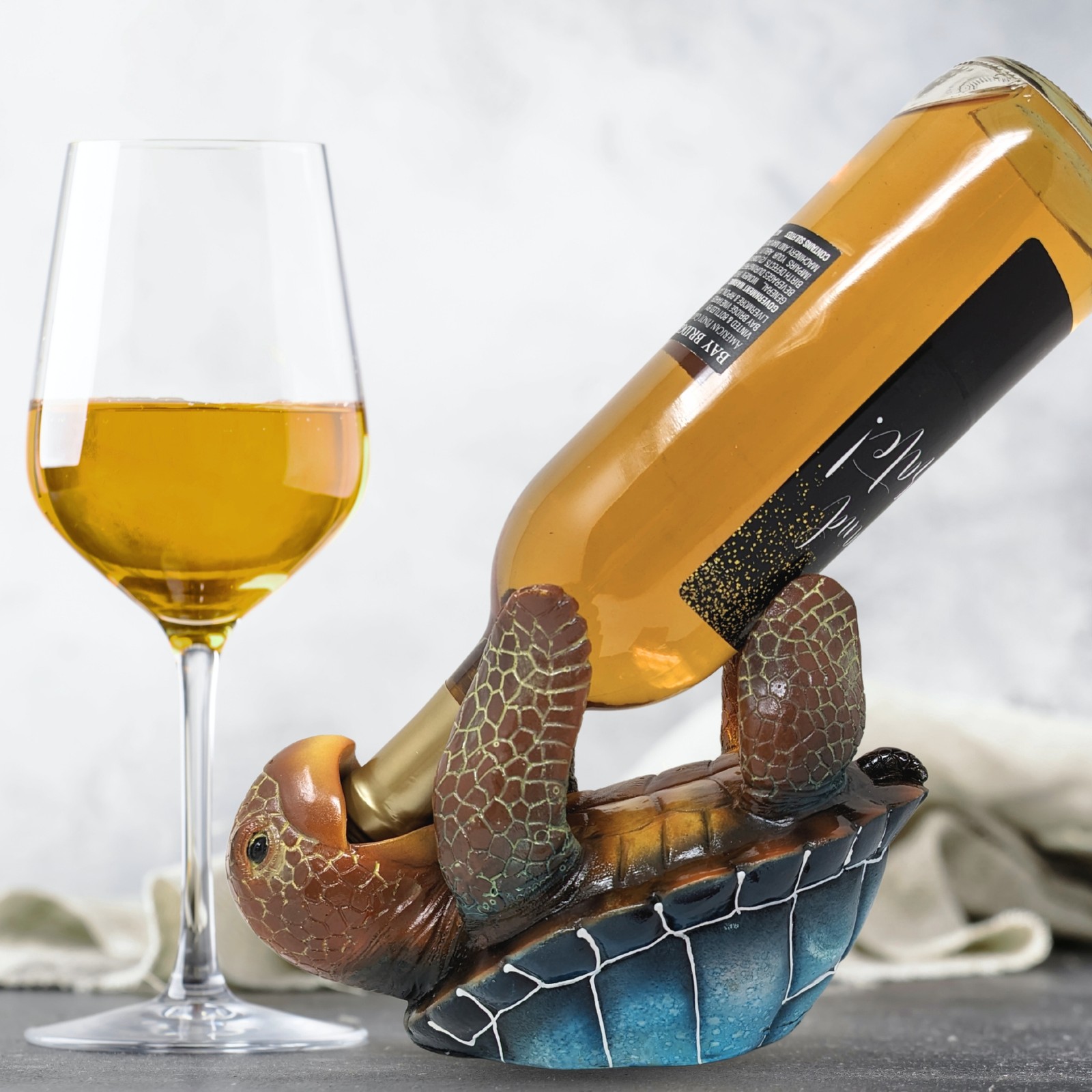Sea Turtle Wine Bottle Holder – Coastal Resin Display for Beach or Ocean Décor