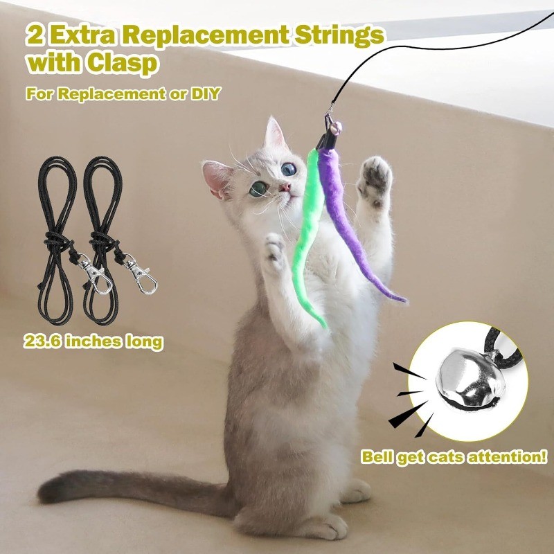 Interactive Cat Toys Retractable Wand Toy and Feather Toy Refills for Indoor Cat