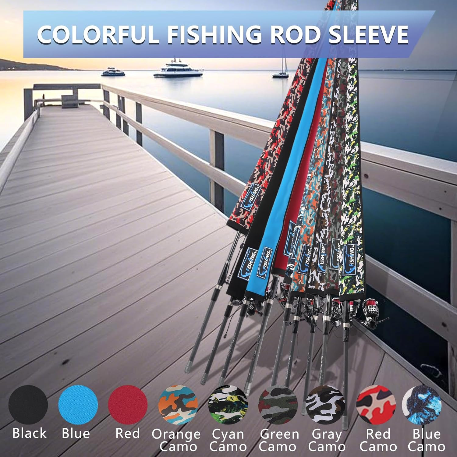 Lightproof Neoprene Fishing Rod Sleeve - Fishing Rod Cover for Storage & Transpo