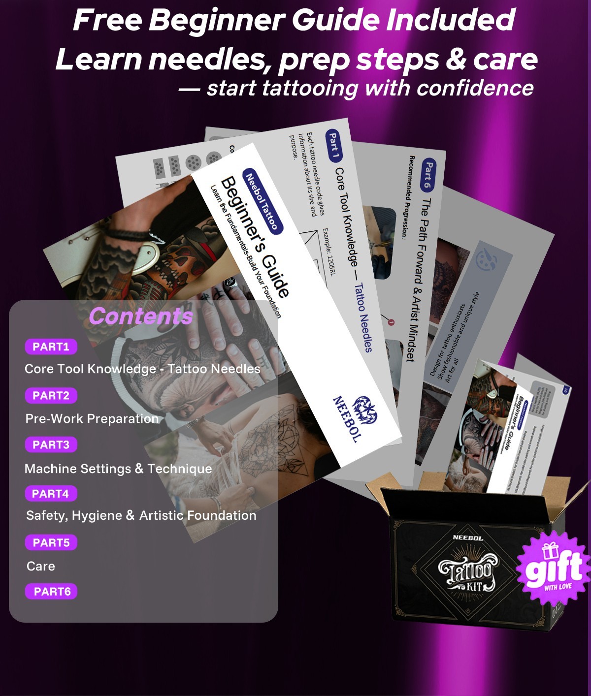 Wireless Tattoo Kit Complete for Beginners Pen Machine with Power Supply Needles