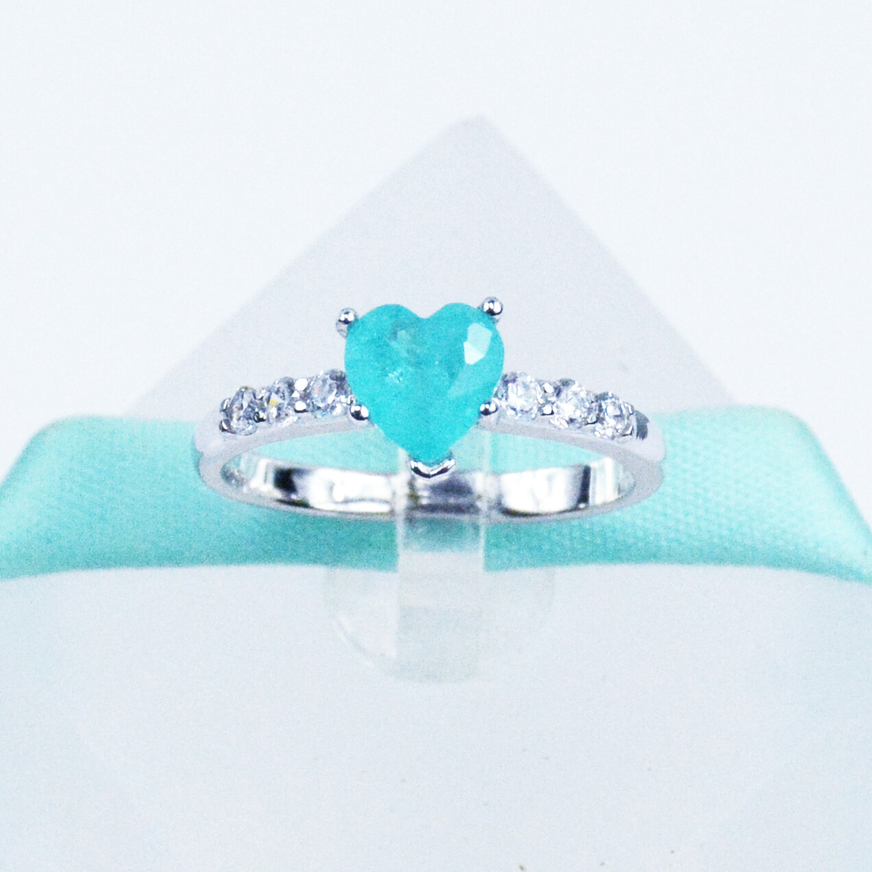 Heart Blue Paraiba Solitaire With Accent Engagement Ring 925 Sterling Silver