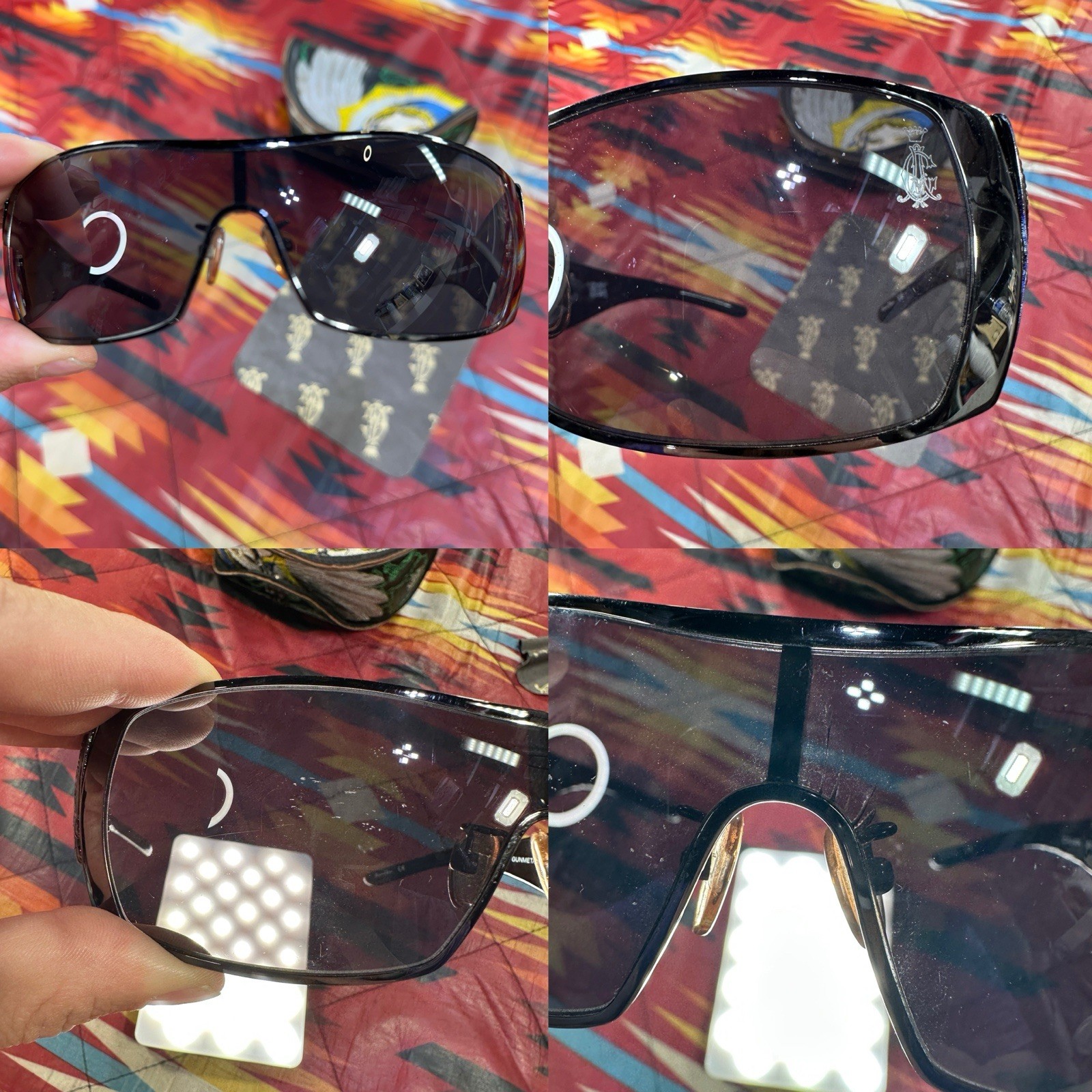 Christian Audigier CAS404 Gunmetal Virgen Mary Sunglasses Y2K RARE w/ Case