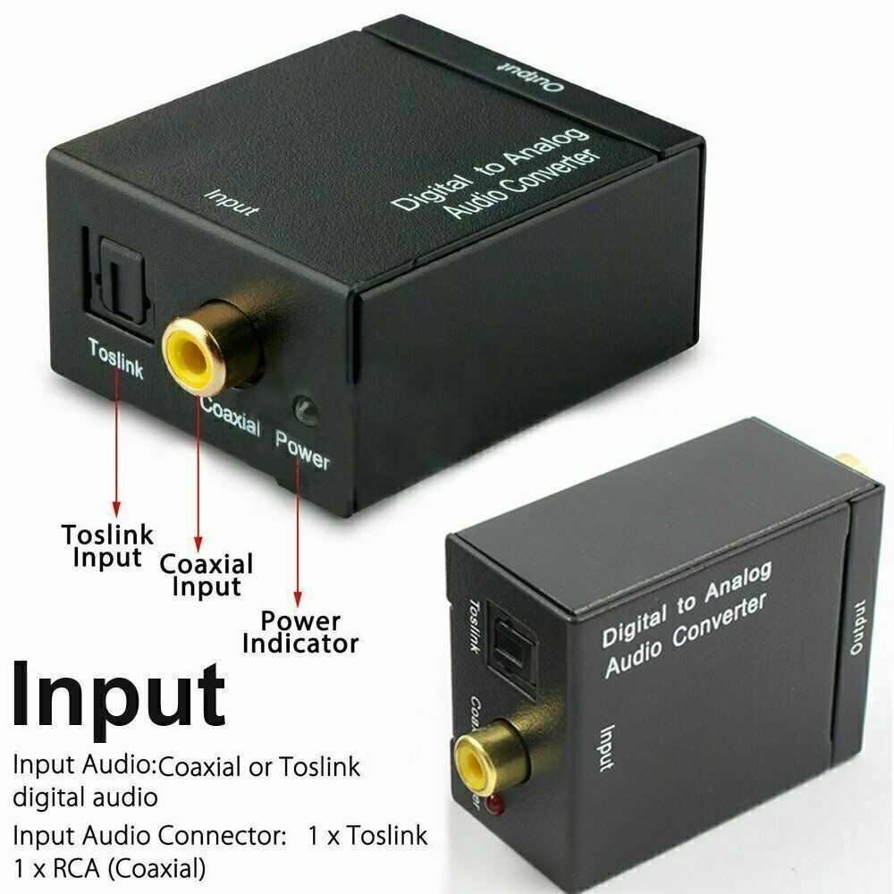 Digital Optical Coaxial to Analog RCA L/R Audio Converter Adapter w/ Fiber Cable