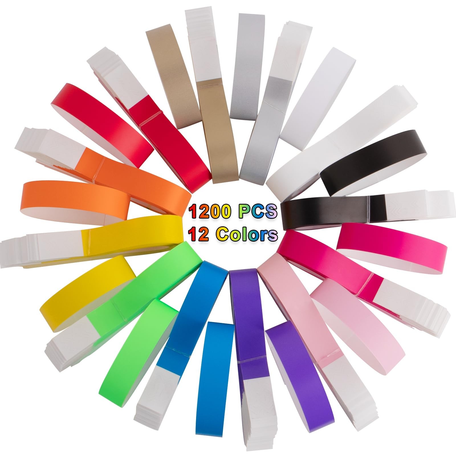 1200 Pcs Plastic Paper Wristbands for Events 9.84 x 0.75 inch, Multicolor