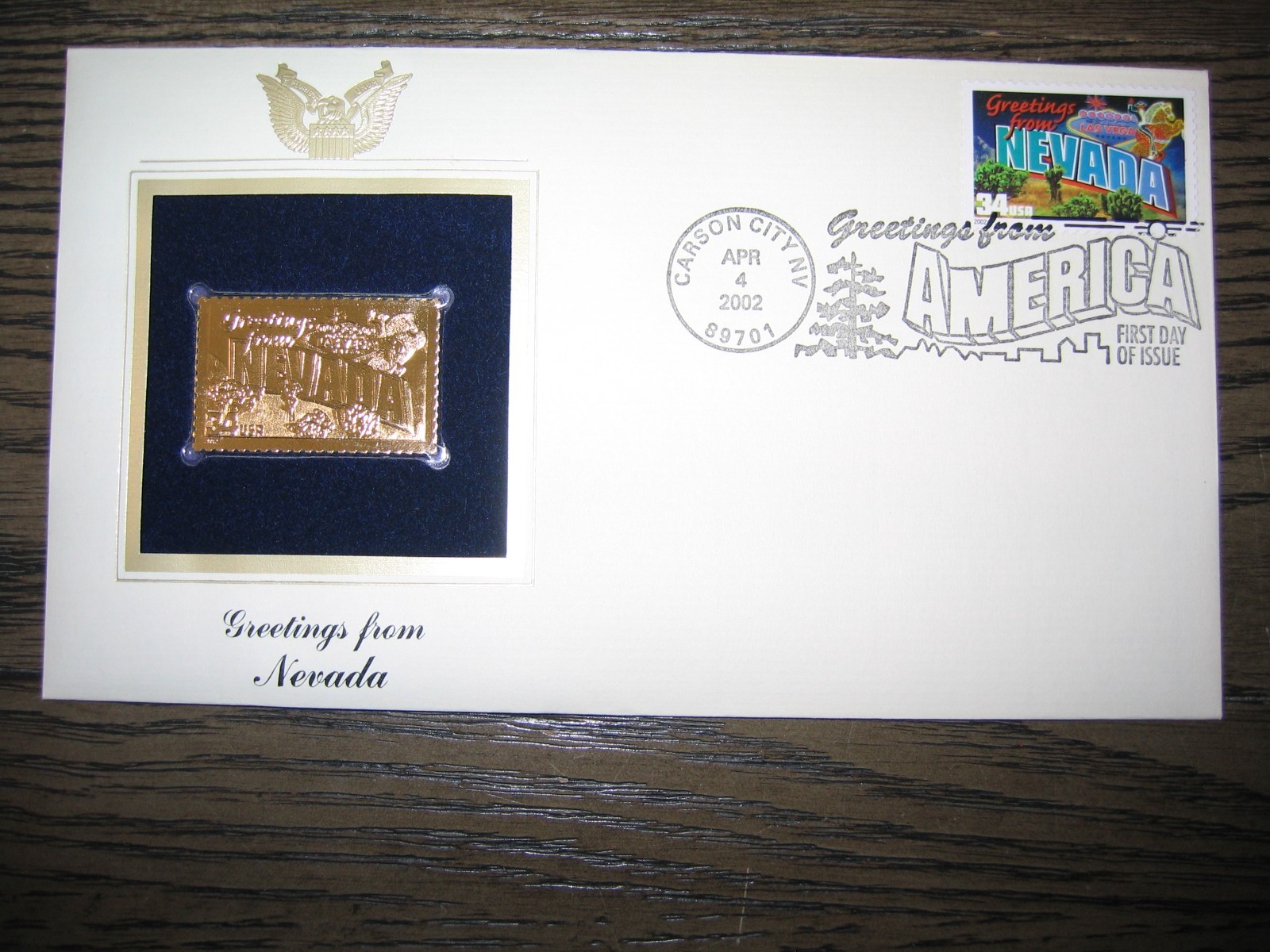 2002 NEVADA Greetings From America replica Gold Stamp Golden COVER