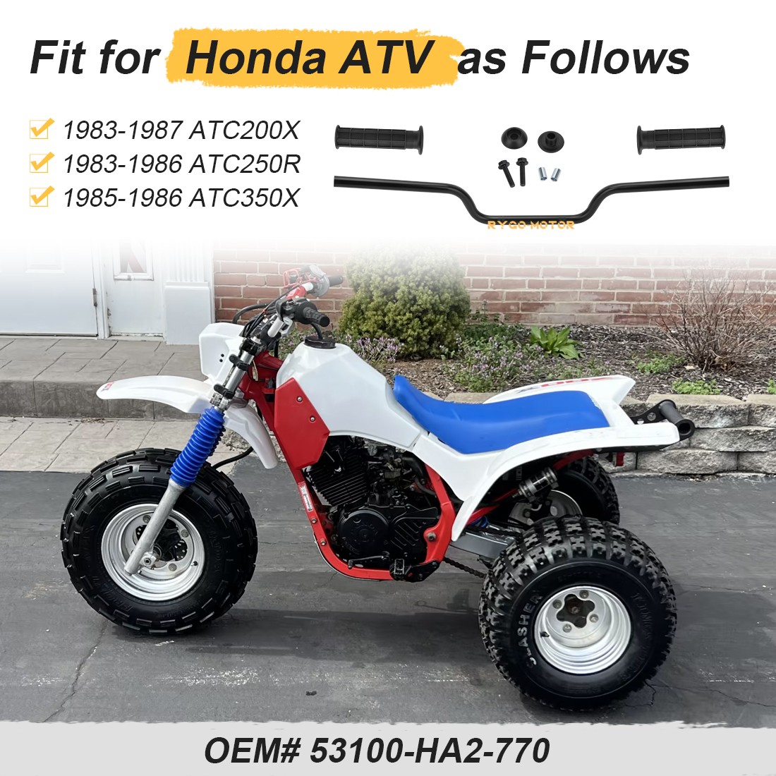 Handlebar & Grips w/ Bar End for Honda ATC200X ATC250R ATC350X 1983 1984-1987