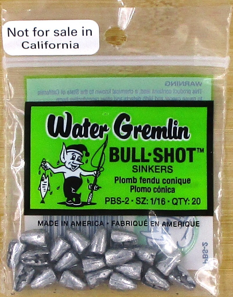 (12) Packs Water Gremlin Bullet Shaped 1/16 Oz Split-Shot Bull-Shot Sinkers New