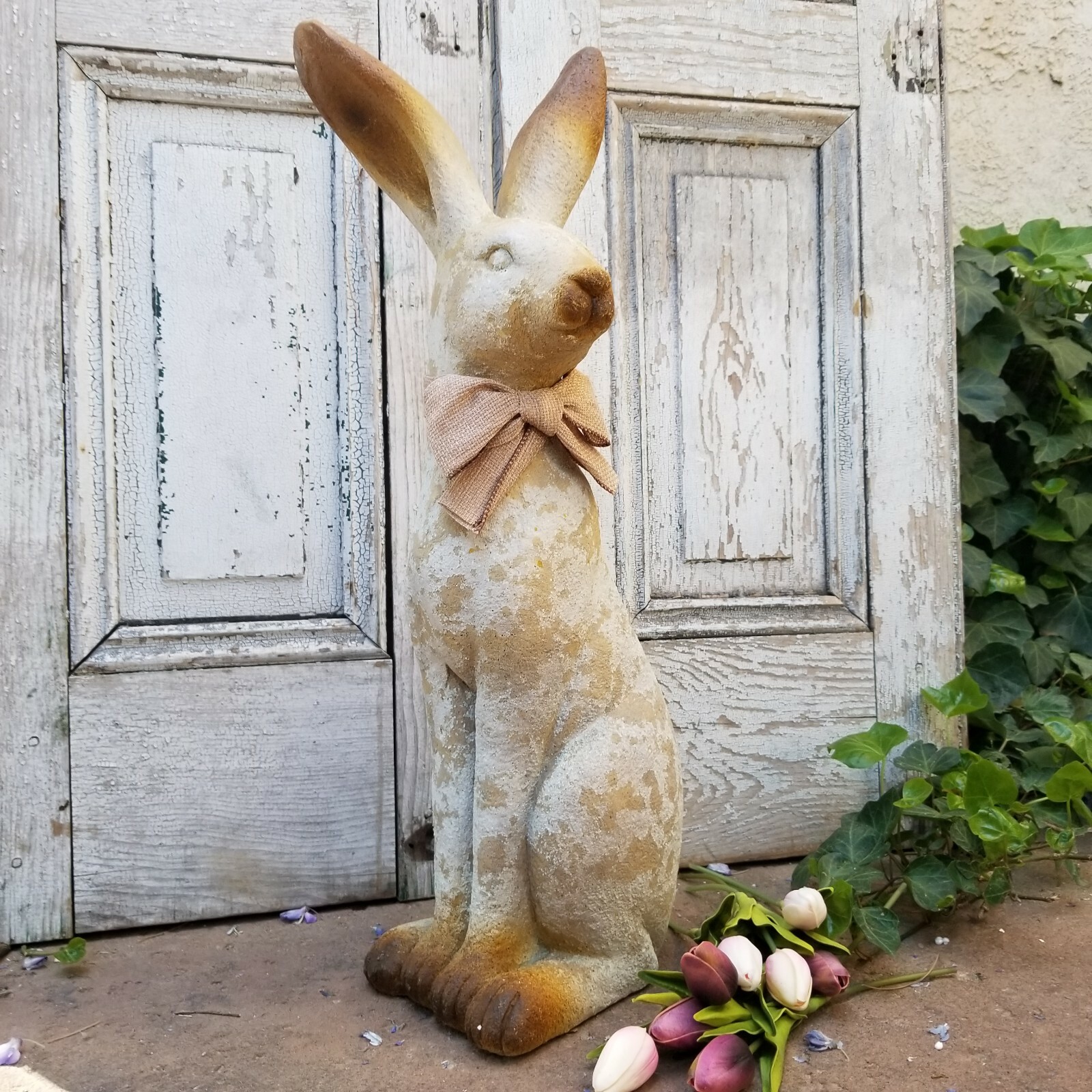 Rustic Resin Tall Garden Bunny Rabbit Figurine Statue 24"