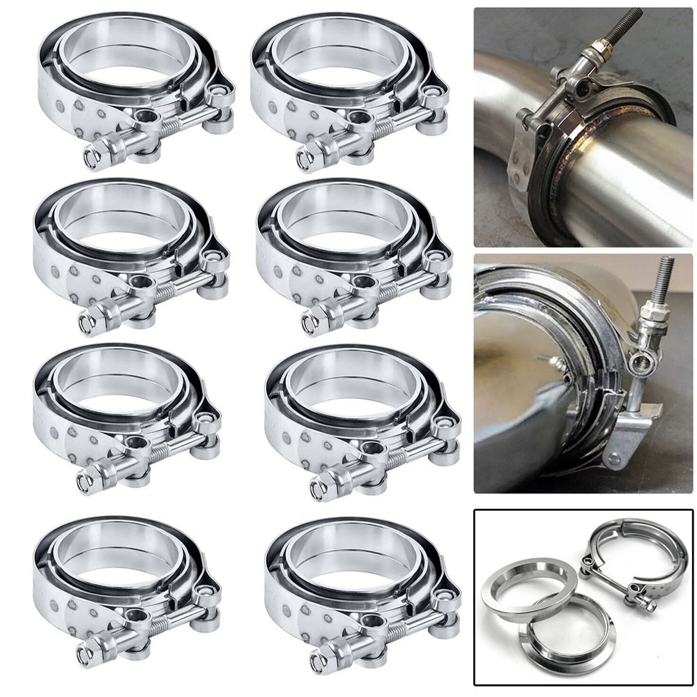 8PCS 3inch Stainless Steel V-Band Clamp SS 304 flange Vband Exhaust Downpipe