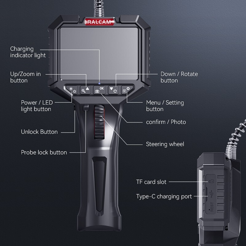 Ralcam Two-Way 210° Inspection Borescope 6.2mm Endoscope Camera 3.3ft Semi Rigid