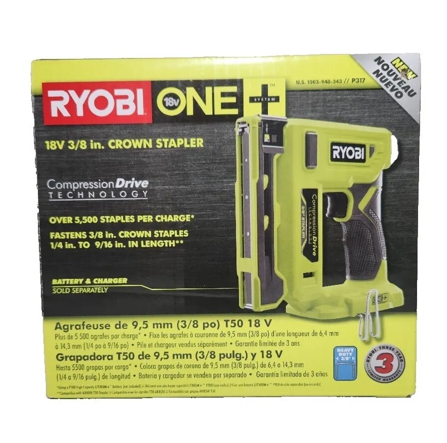 Ryobi P317 ONE+ 18V Cordless Compression Drive 3/8 in. Stapler (Tool Only) NEW!
