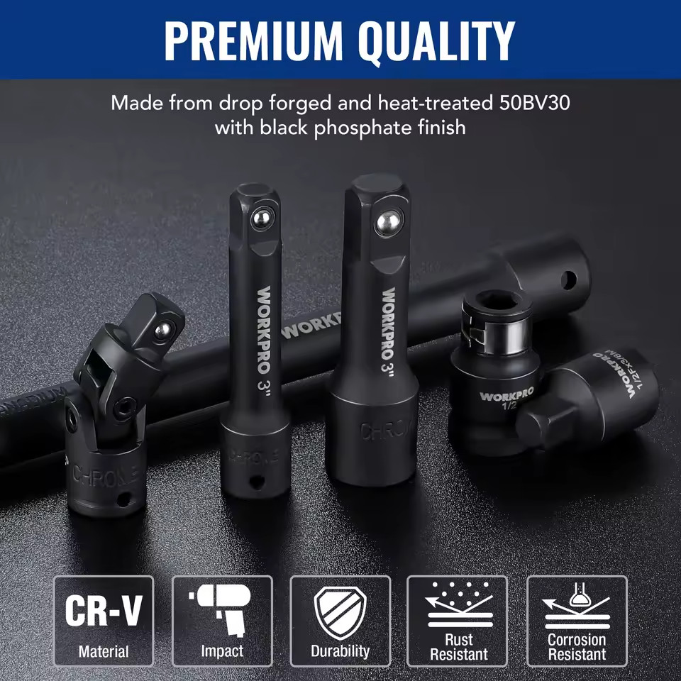 18PCS Socket Adapter Extension Bar Set Drive Universal Joint Impact Tool Kit