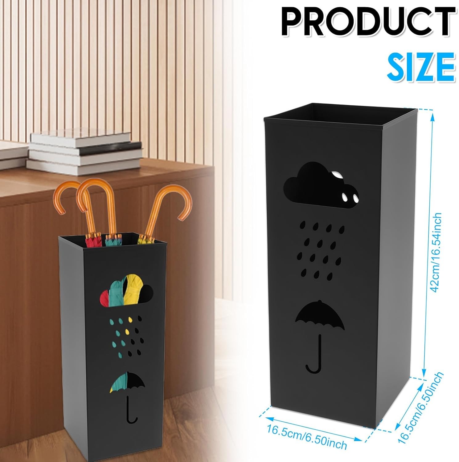 Umbrella Stand Metal Umbrella Holder,Hollowed Square Walking Cane Organizer Rack