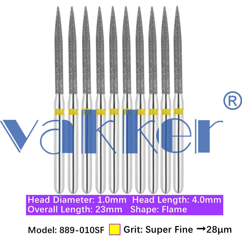 Vakker 10pc Dental Diamond Burs Medium Super Fine Friction Grip