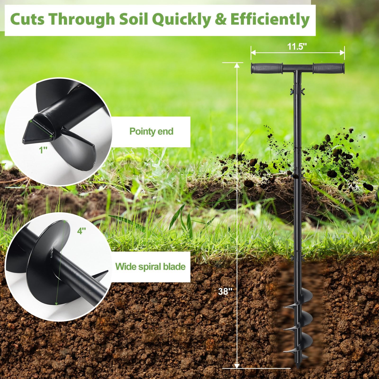Manual Post Hole Digger Hand Auger Spiral Drill 38-Inch New