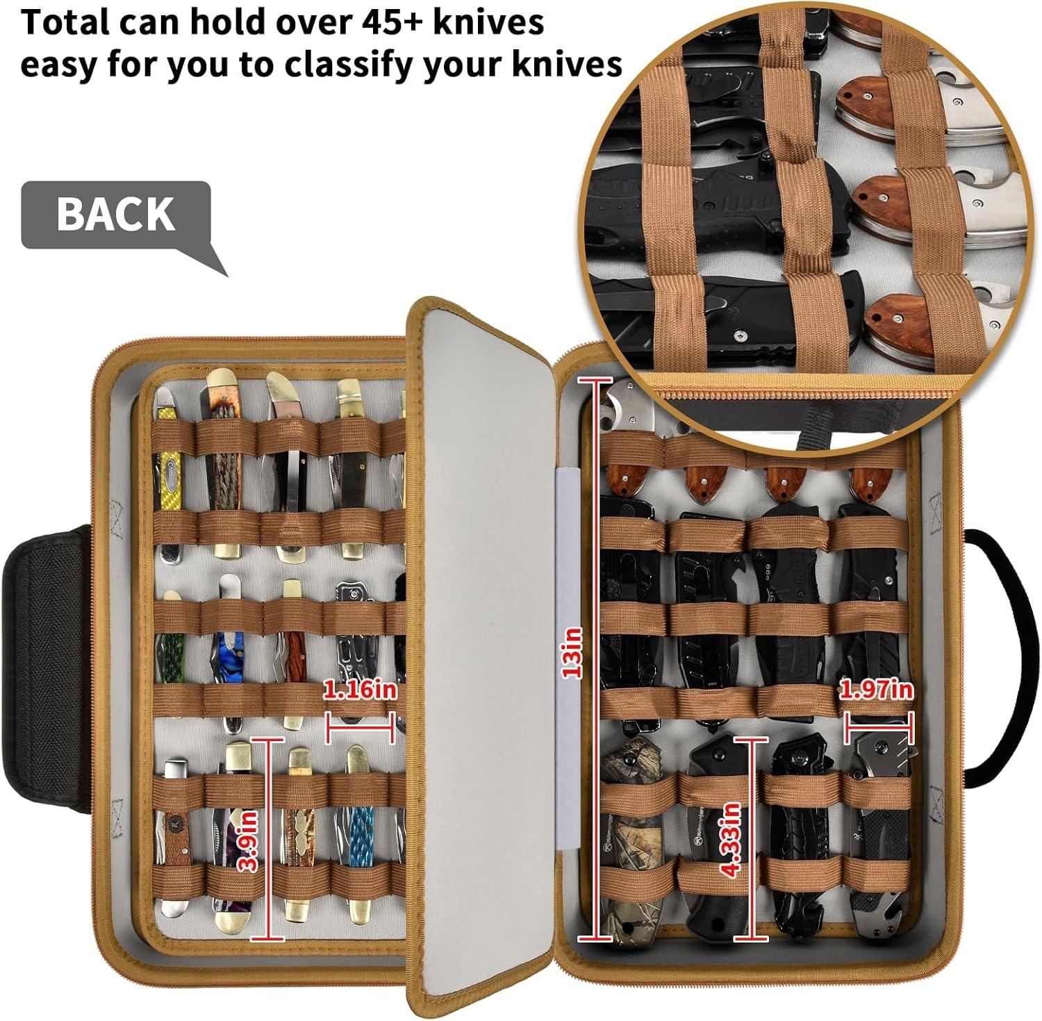 Knife Display Case for 56+ Pocket Knife, Folding Knives Storage Holder, Knife Co