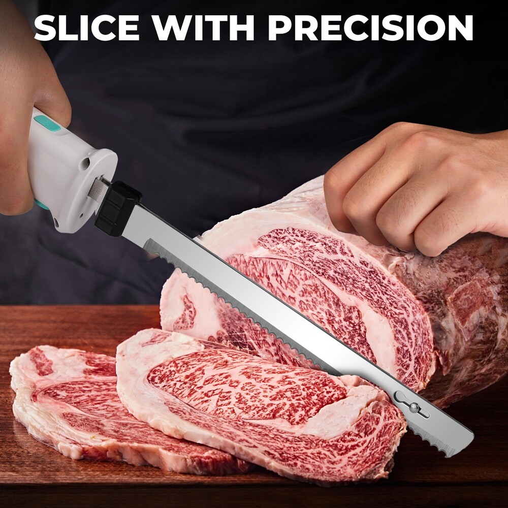 HAUSHOF Cordless Electric Knife 8V Rechargeable Meat Cutter Reciprocating Blades
