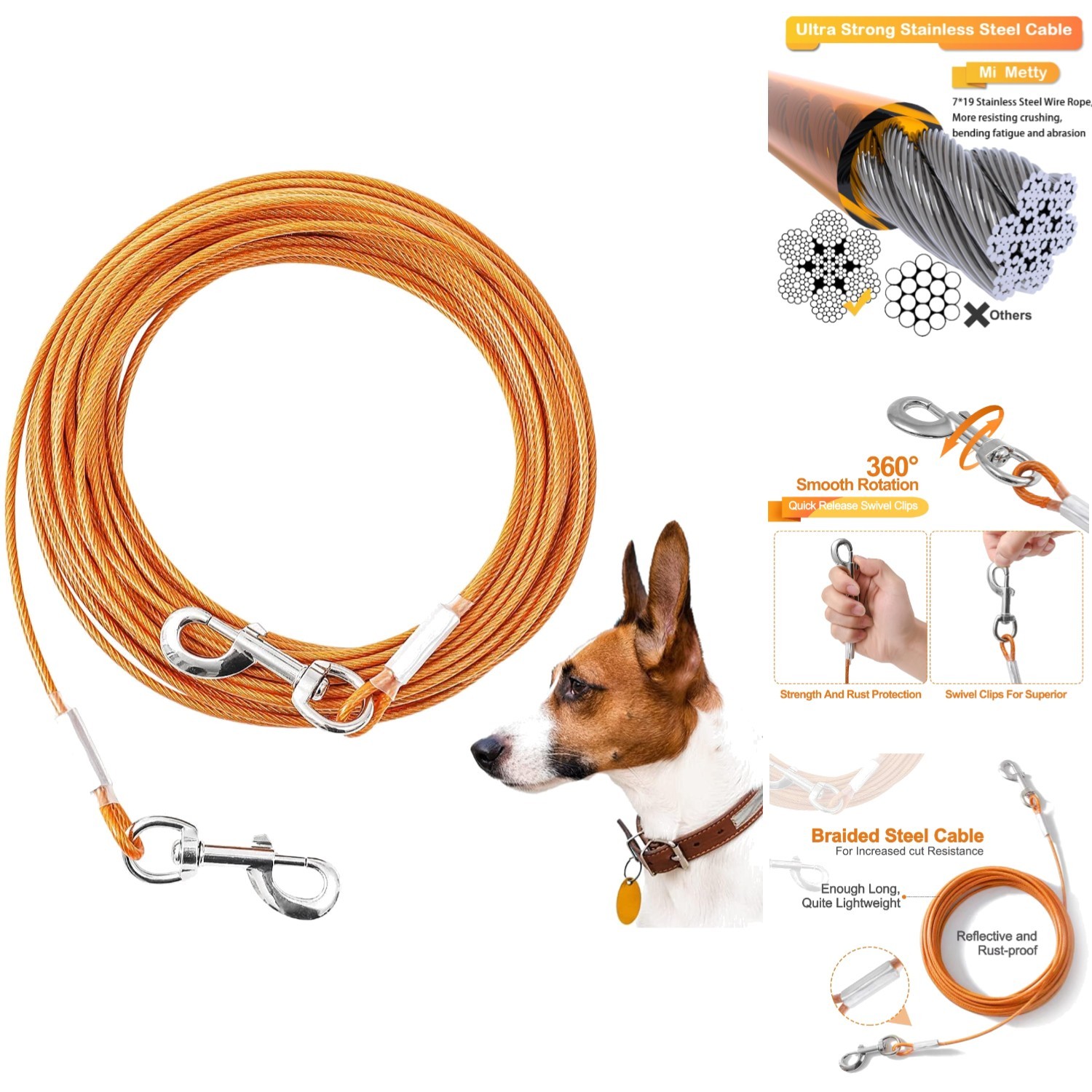 50ft Heavy Duty Dog Tie Out Cable for Large Dogs Up to 125lbs Yard Tether Line