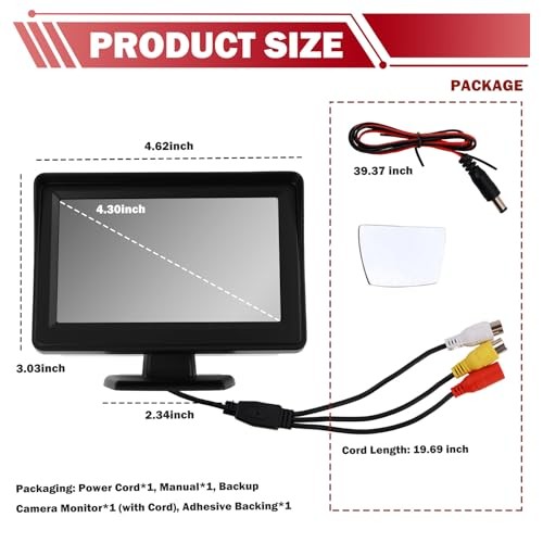 LCD Backup Camera Monitor Only,4.3" Backup Camera Screen with 160° Adjustment
