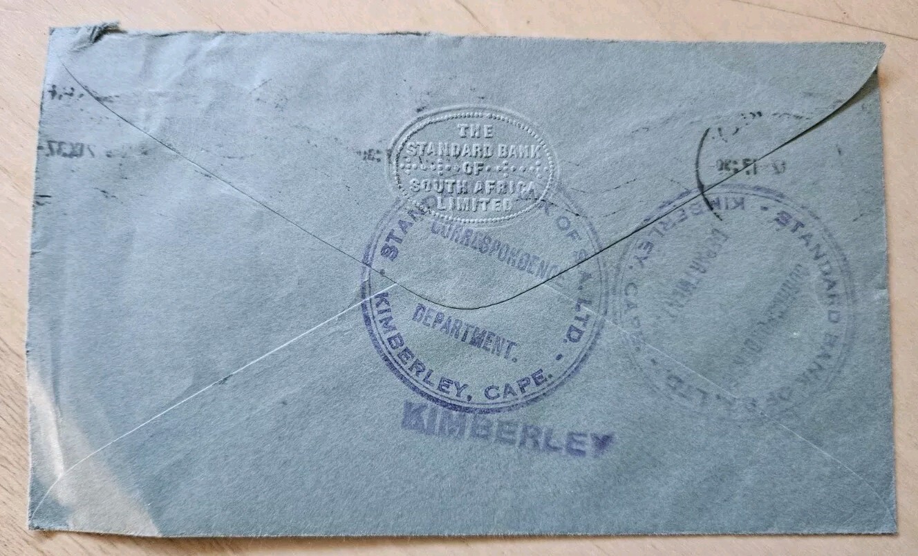 1937 South Africa to USA cover 1d posted Kimberley to Ft. Madison, Iowa